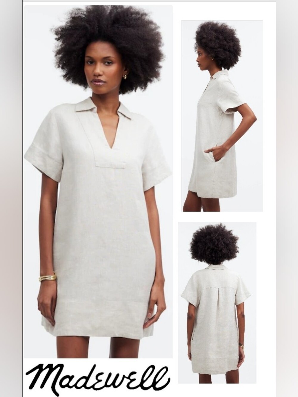 Madewell Linen Split-Neck Tunic Dress - Natural - Picture 1 of 12